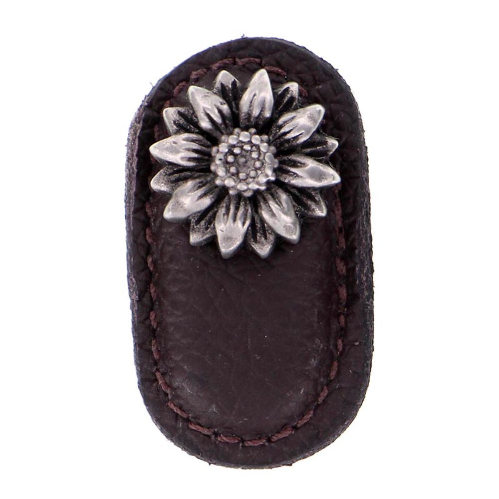 Vicenza K1181-AN-BR Carlotta Knob Large Daisy in Antique Nickel with Brown Leather