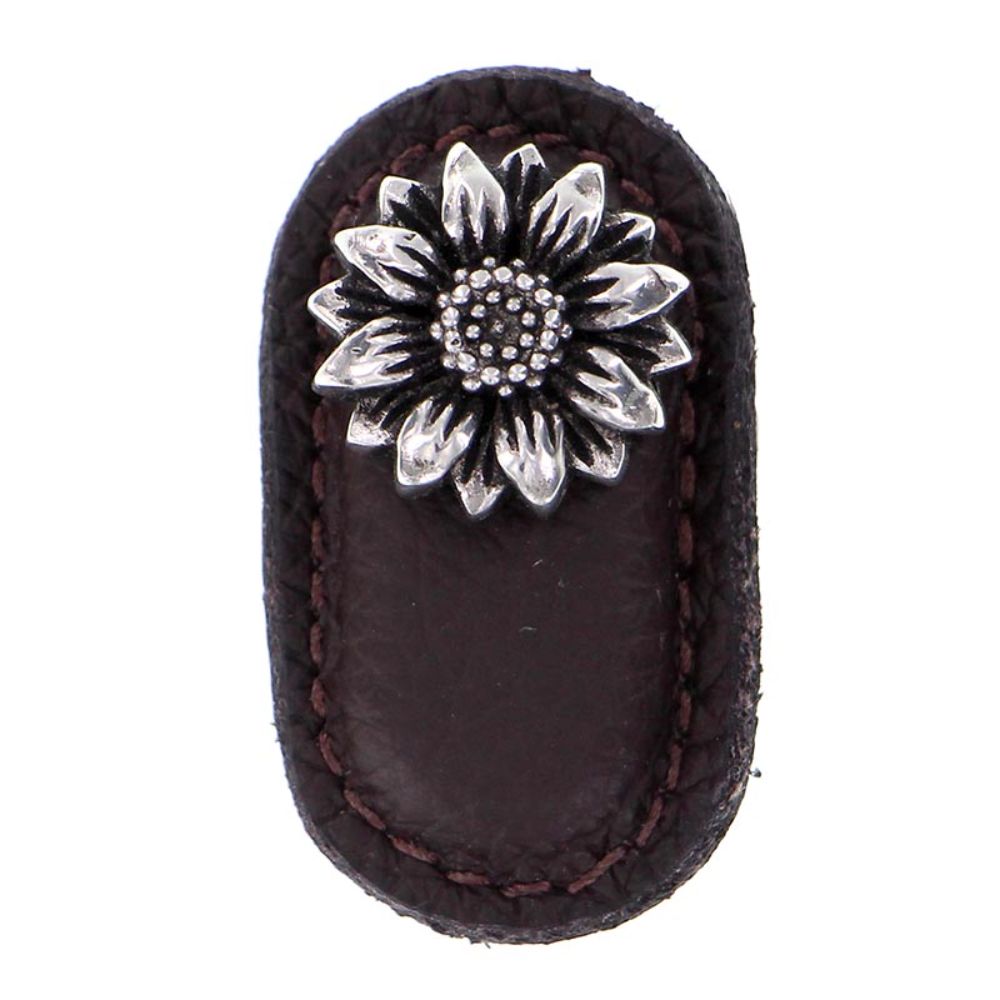 Vicenza K1181-AS-BR Carlotta Knob Large Daisy in Antique Silver with Brown Leather