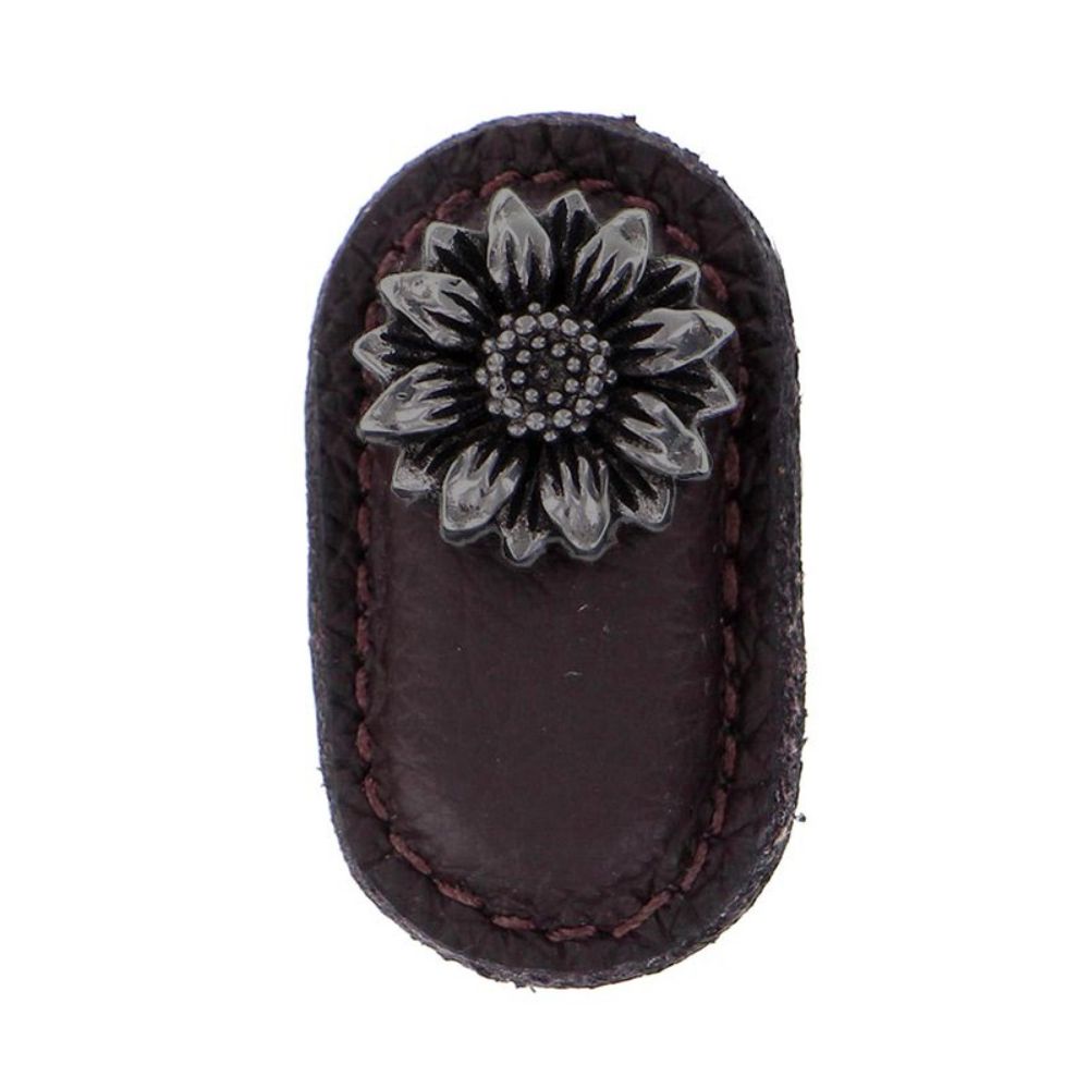 Vicenza K1181-GM-BR Carlotta Knob Large Daisy in Gunmetal with Brown Leather