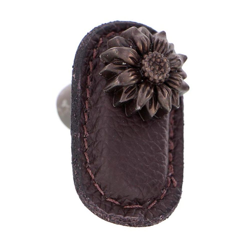 Vicenza K1181-OB-BR Carlotta Knob Large Daisy in Oil-Rubbed Bronze with Brown Leather
