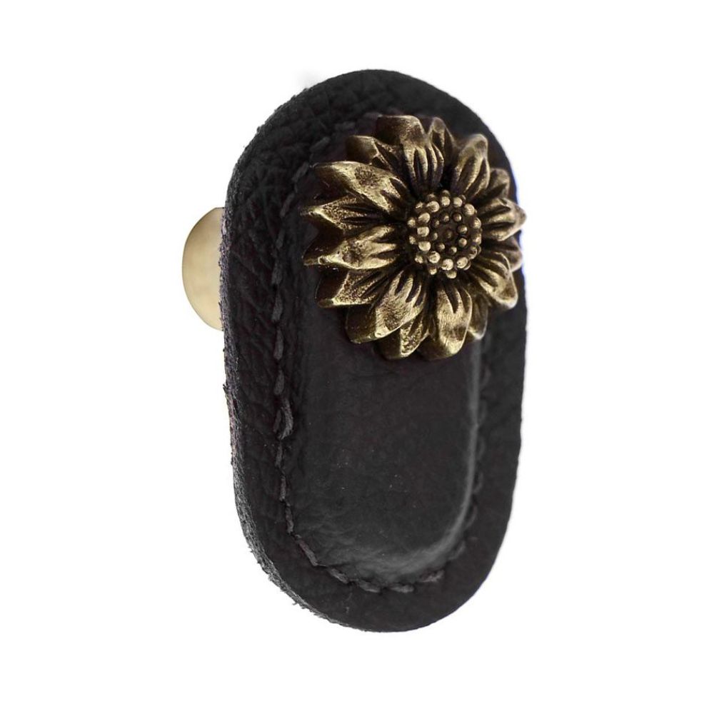 Vicenza K1181-PG-BL Carlotta Knob Large Daisy in Polished Gold with Black Leather
