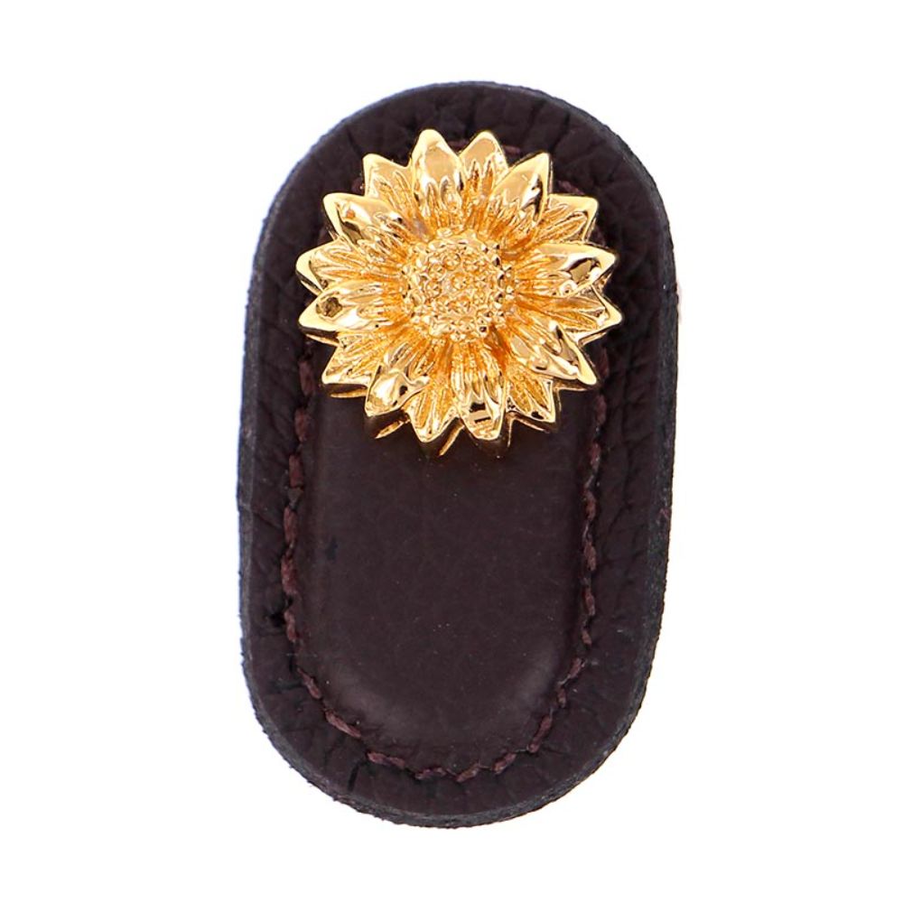 Vicenza K1181-PG-BR Carlotta Knob Large Daisy in Polished Gold with Brown Leather