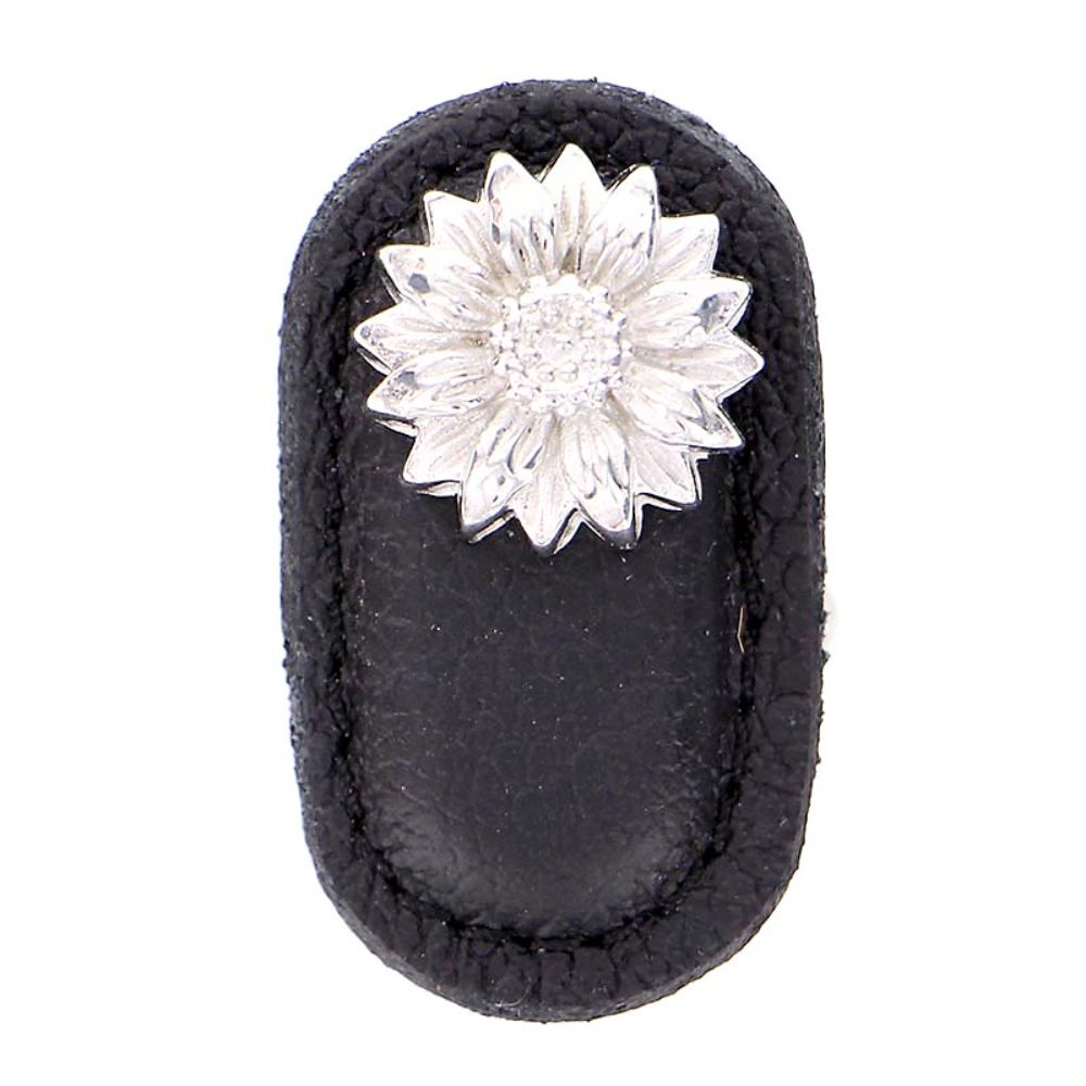 Vicenza K1181-PN-BL Carlotta Knob Large Daisy in Polished Nickel with Black Leather