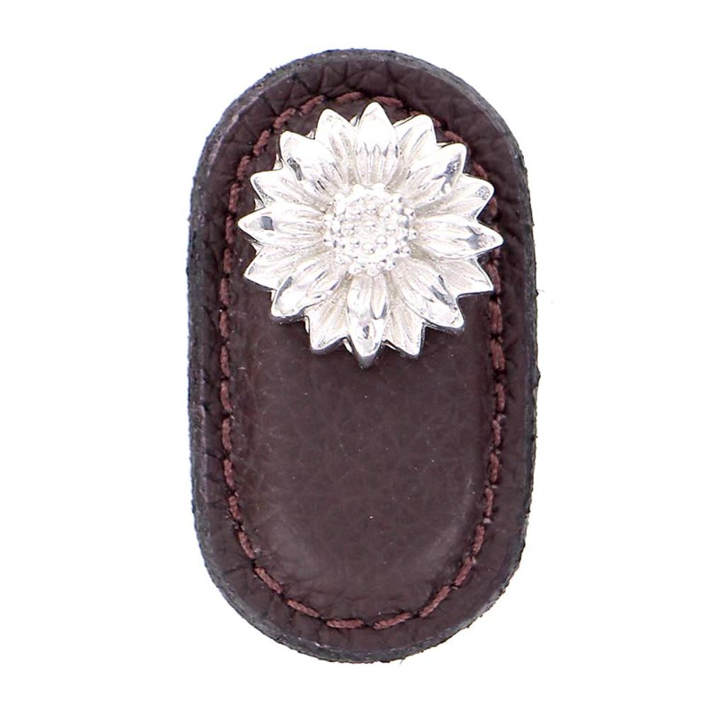 Vicenza K1181-PN-BR Carlotta Knob Large Daisy in Polished Nickel with Brown Leather