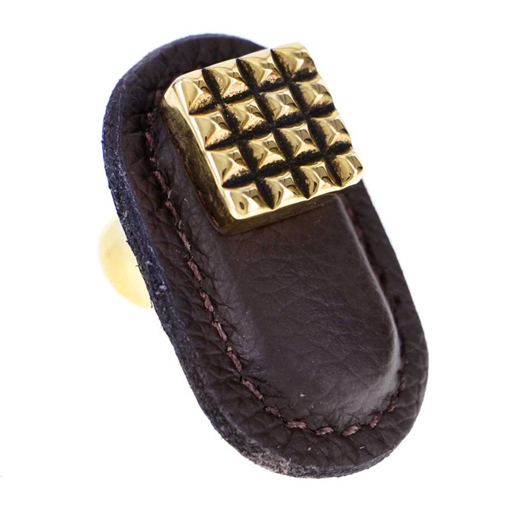 Vicenza K1183-AG-BR Tiziano Knob Large Square in Antique Gold with Brown Leather