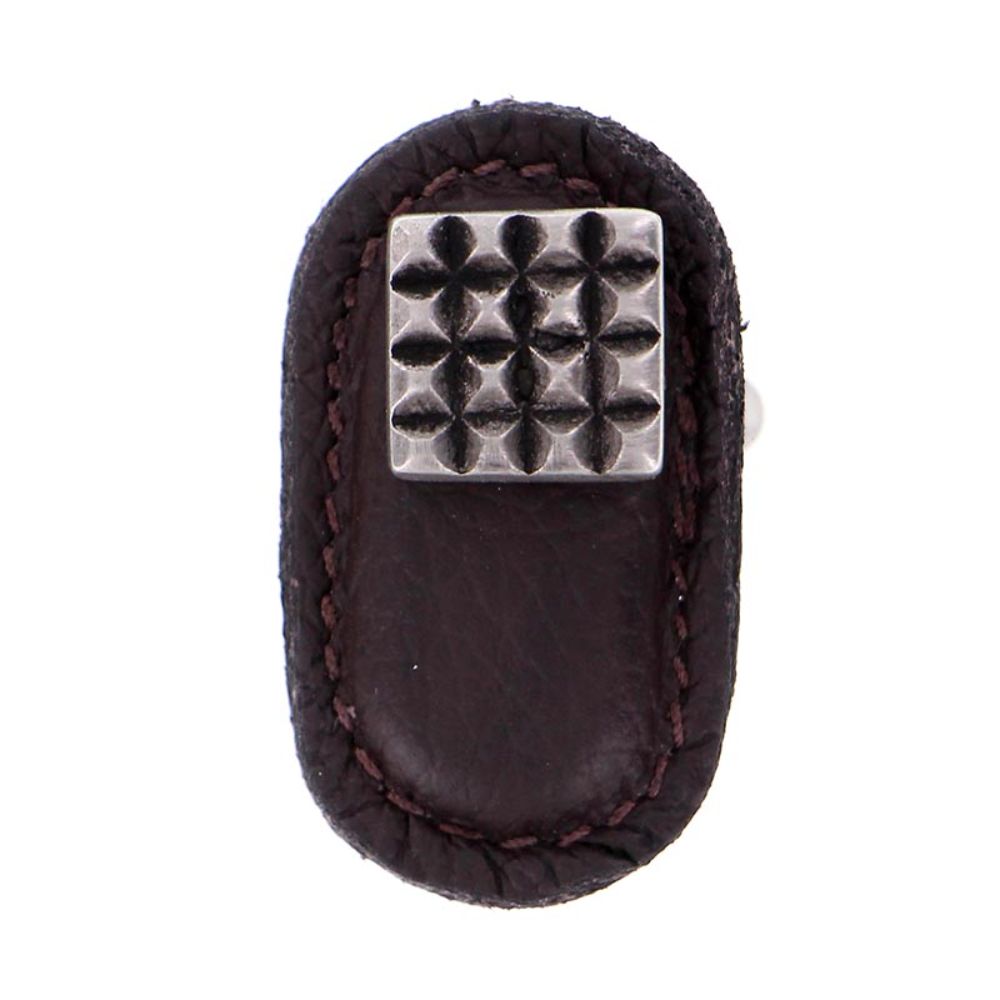 Vicenza K1183-AN-BR Tiziano Knob Large Square in Antique Nickel with Brown Leather