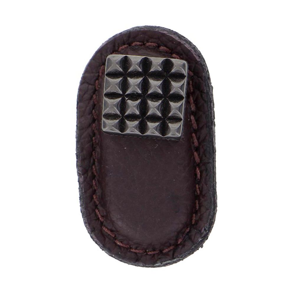 Vicenza K1183-GM-BR Tiziano Knob Large Square in Gunmetal with Brown Leather