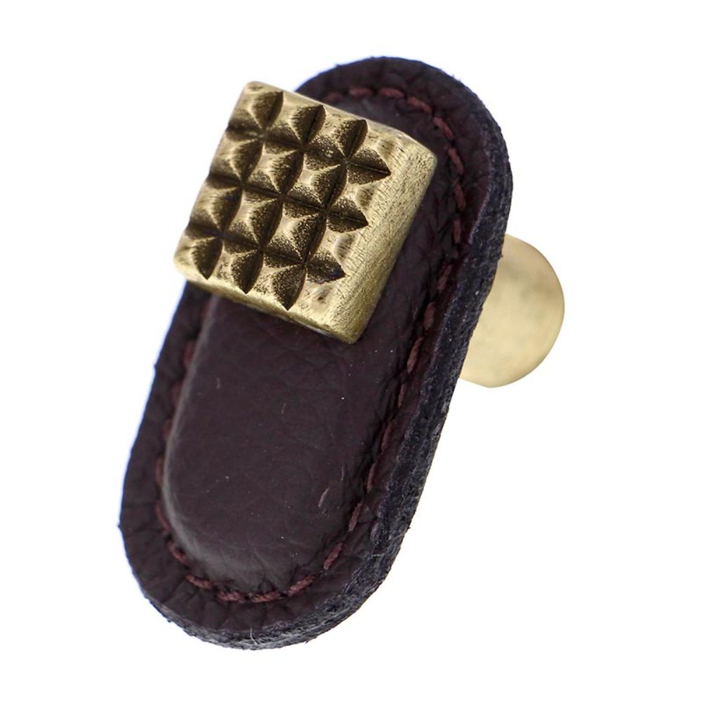 Vicenza K1183-PG-BR Tiziano Knob Large Square in Polished Gold with Brown Leather