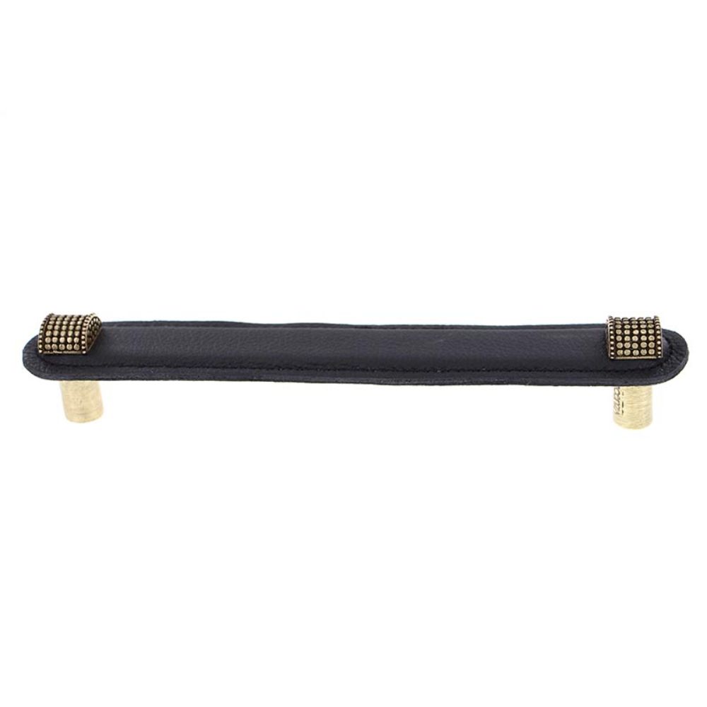 Vicenza K1184-6-AB-BL Tiziano Pull Leather Half-Cylindrical 6" Black in Antique Brass