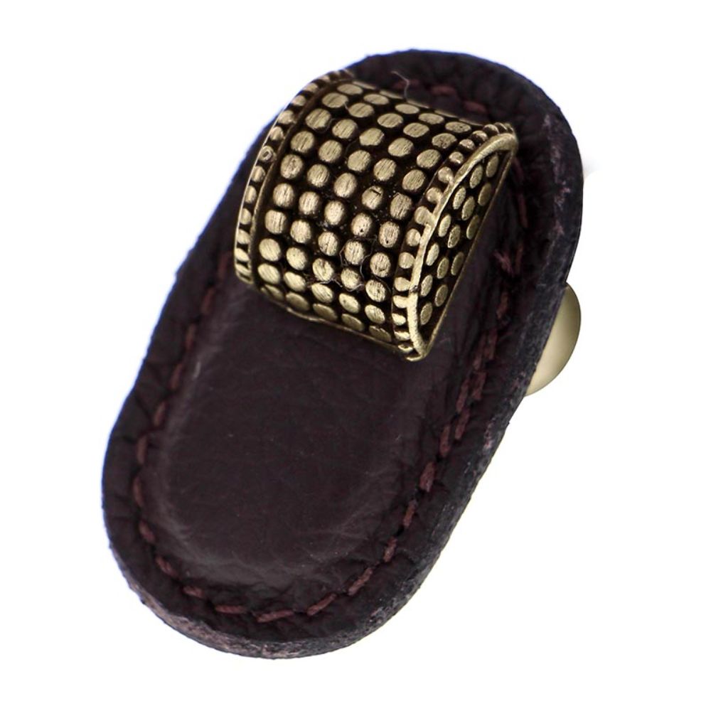 Vicenza K1185-AB-BR Tiziano Knob Large Half-Cylindrical in Antique Brass with Brown Leather