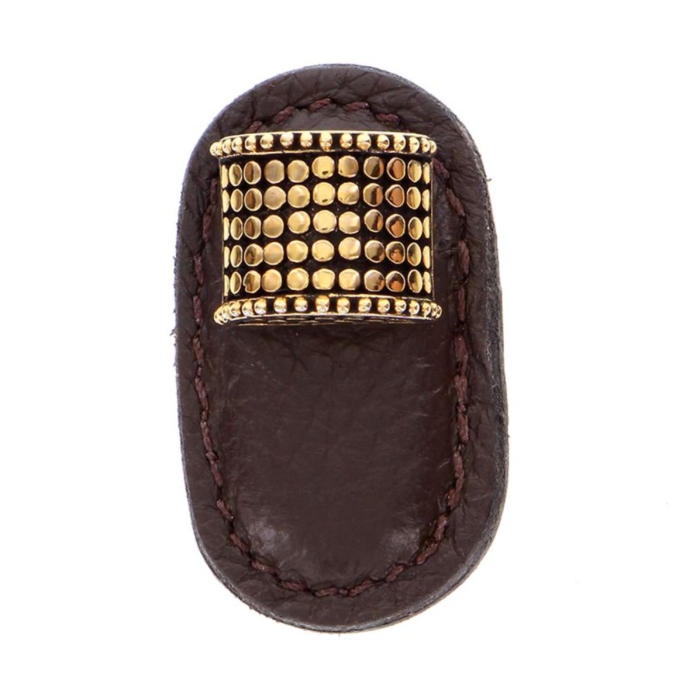 Vicenza K1185-AG-BR Tiziano Knob Large Half-Cylindrical in Antique Gold with Brown Leather