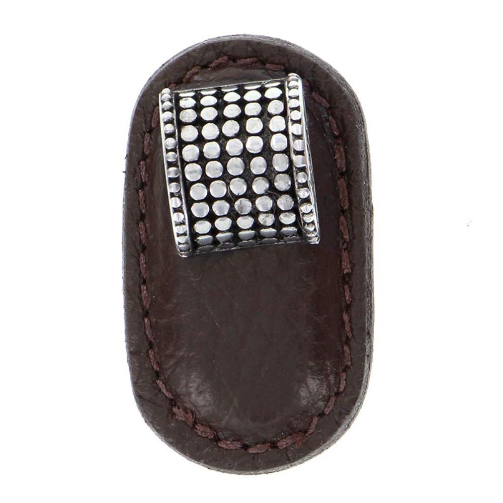 Vicenza K1185-AS-BR Tiziano Knob Large Half-Cylindrical in Antique Silver with Brown Leather