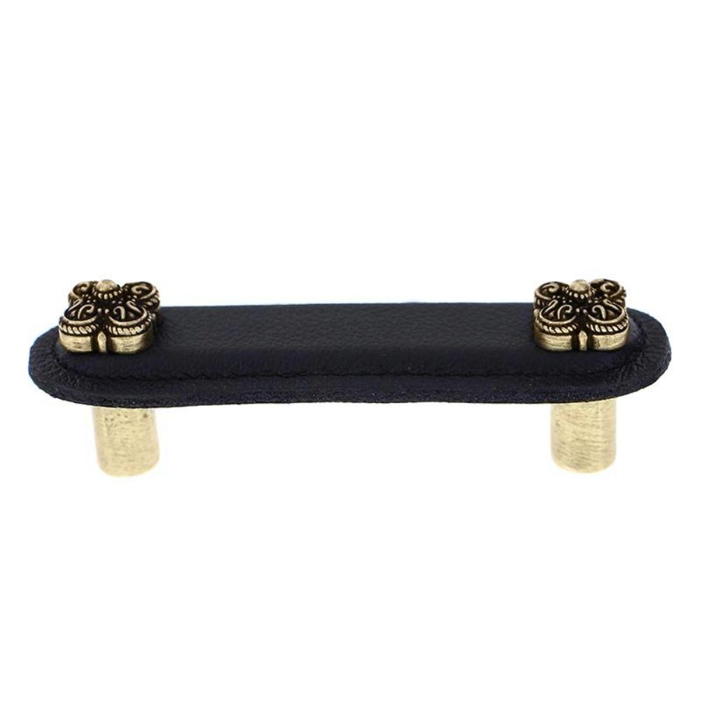 Vicenza K1186-3-AB-BL Napoli Pull Leather 3" Black in Antique Brass