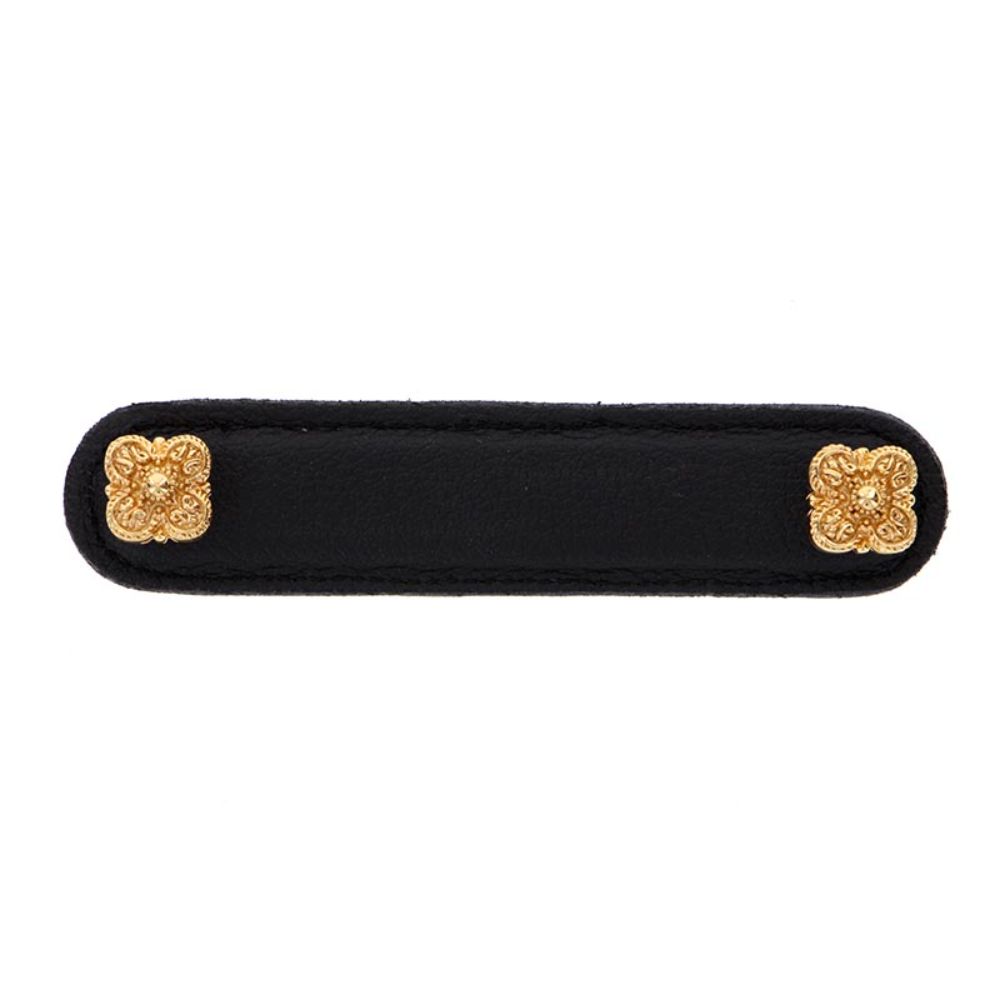 Vicenza K1186-4-PG-BL Napoli Pull Leather 4" Black in Polished Gold