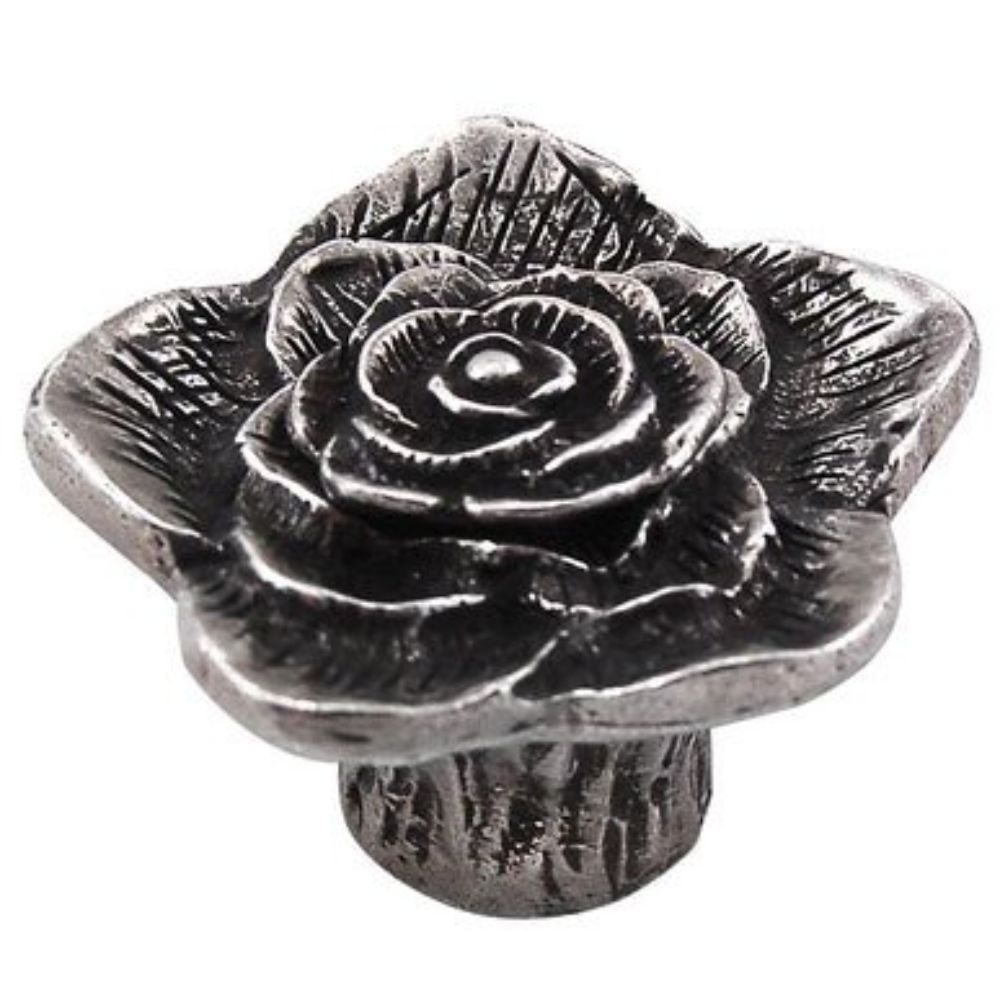 Vicenza K1193-AS Carlotta Knob Large Double Rose with Small Center in Antique Silver