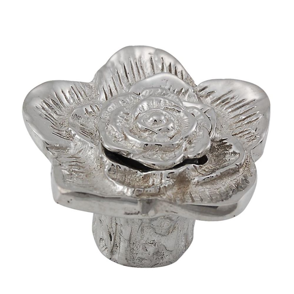 Vicenza K1193-PS Carlotta Knob Large Double Rose with Small Center in Polished Silver