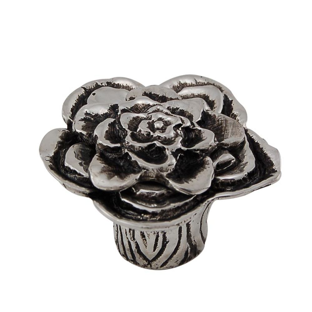 Vicenza K1209-AS Carlotta Knob Large Double Rose with large center in Antique Silver