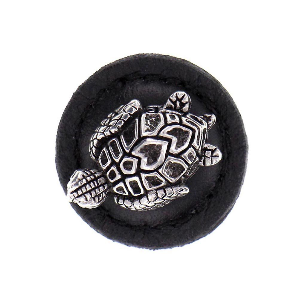 Vicenza K1270-AS-BR Pollino Knob Large Round Turtle in Antique Silver with Brown Leather