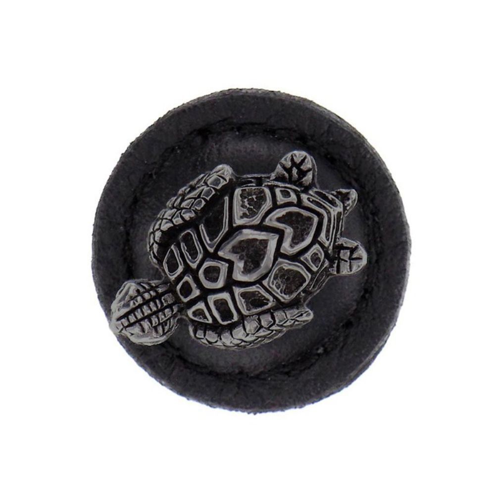 Vicenza K1270-GM-BL Pollino Knob Large Round Turtle in Gunmetal with Black Leather