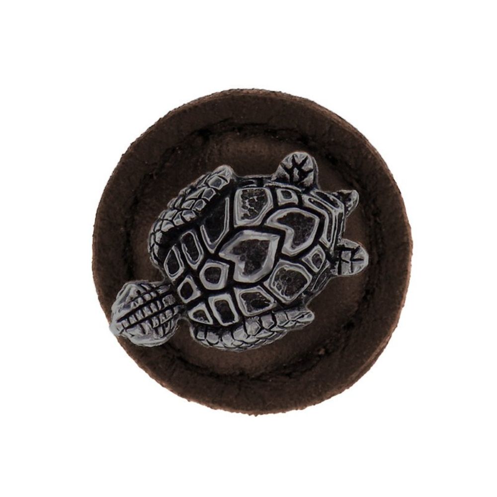 Vicenza K1270-GM-BR Pollino Knob Large Round Turtle in Gunmetal with Brown Leather