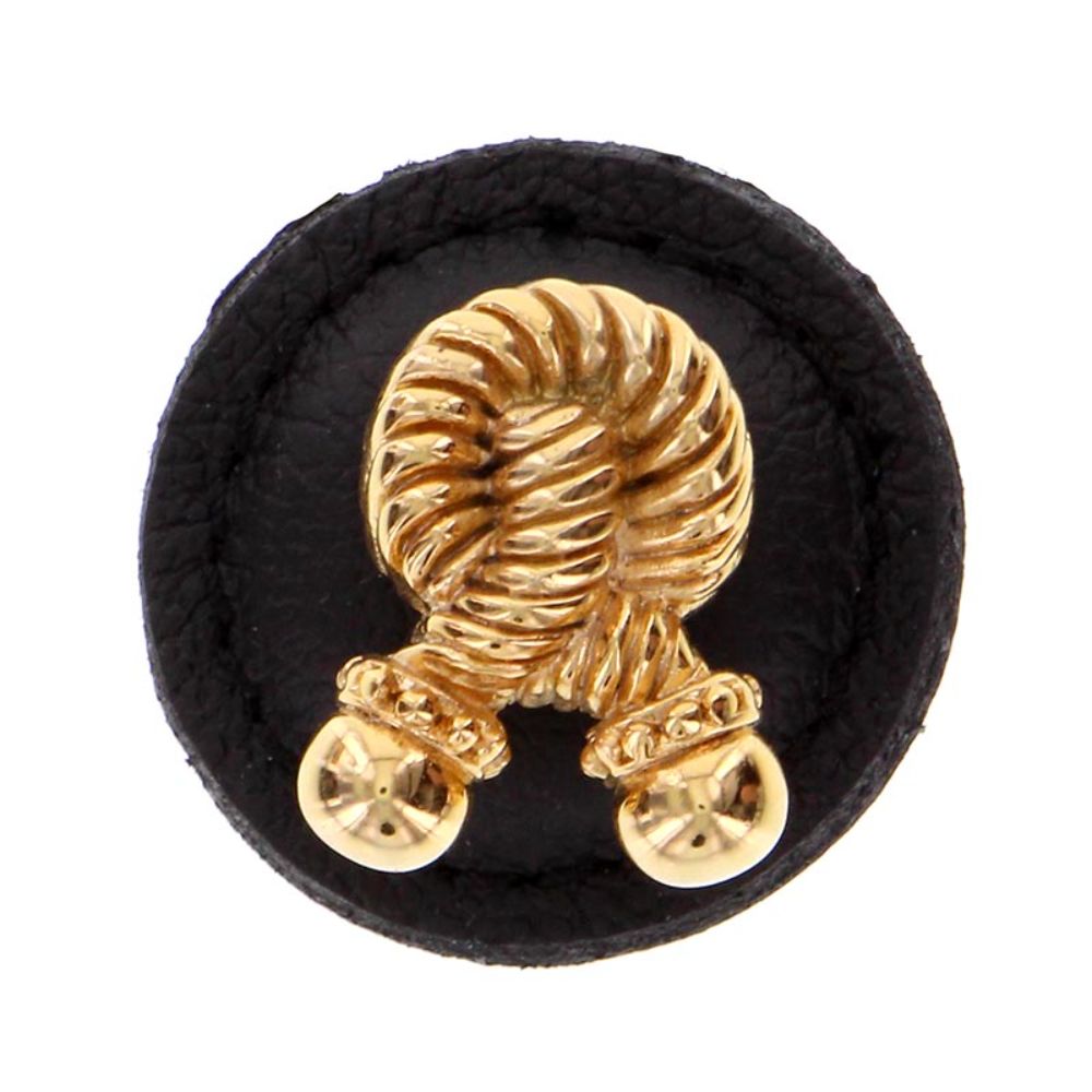 Vicenza K1272-PG-BL Equestre Knob Large Round Rope in Polished Gold with Black Leather