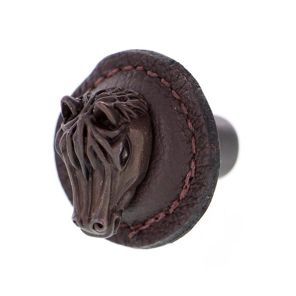 Vicenza K1273-OB-BR Equestre Knob Large Round Horse in Oil-Rubbed Bronze with Brown Leather
