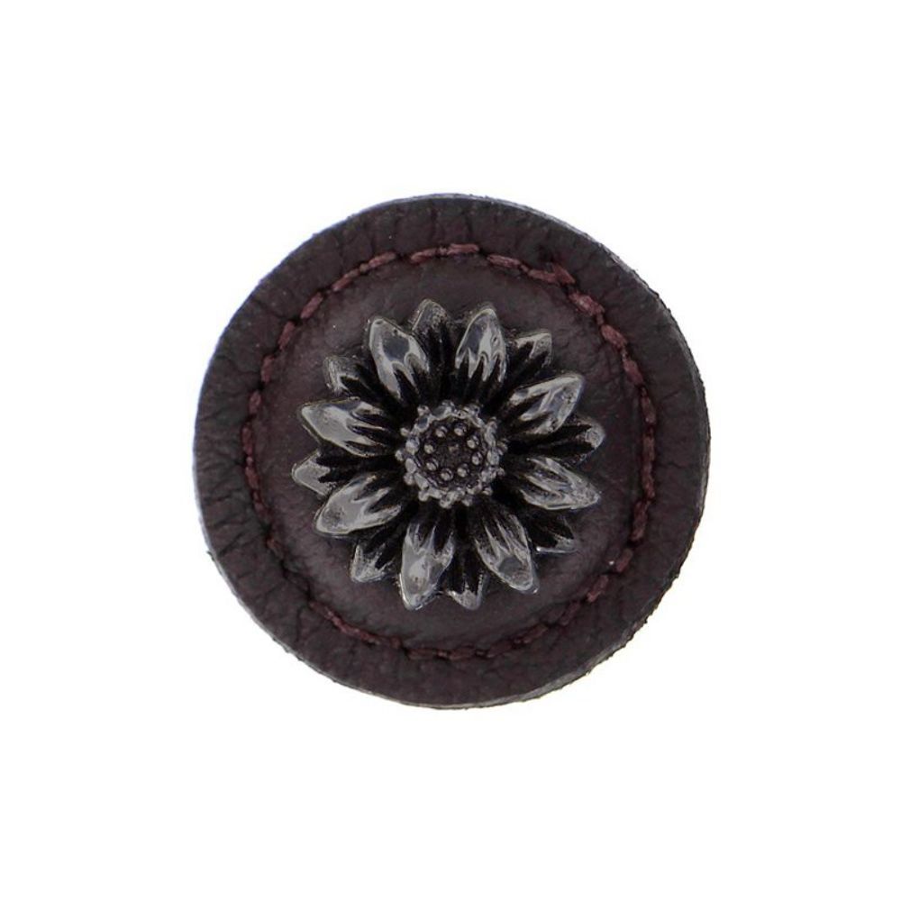 Vicenza K1274-GM-BR Carlotta Knob Large Round Daisy in Gunmetal with Brown Leather