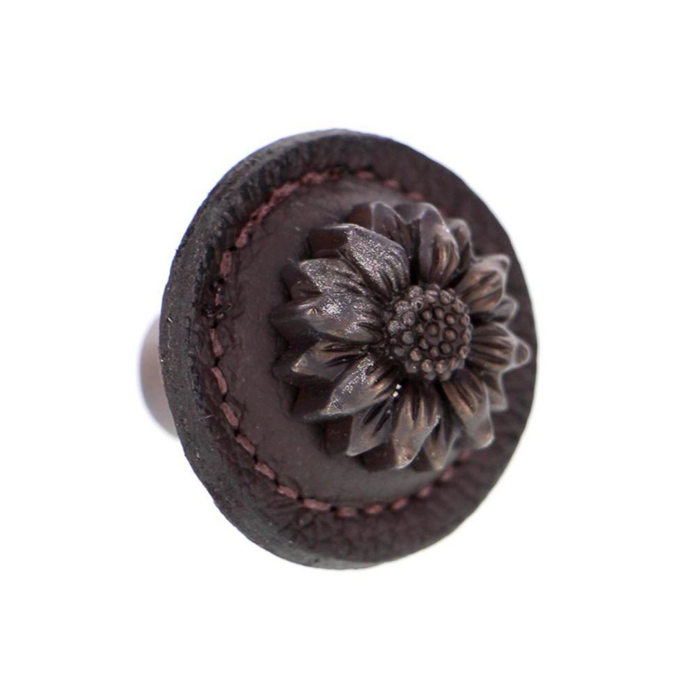 Vicenza K1274-OB-BR Carlotta Knob Large Round Daisy in Oil-Rubbed Bronze with Brown Leather