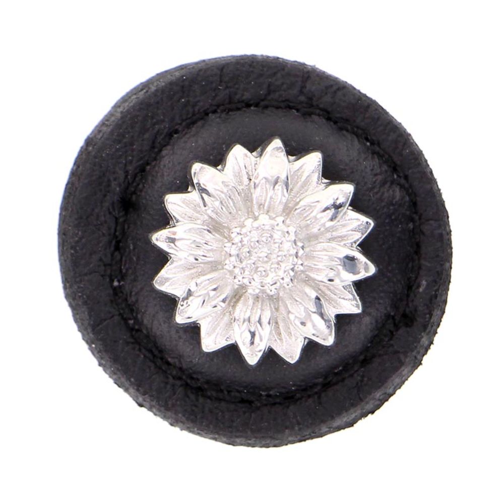 Vicenza K1274-PS-BL Carlotta Knob Large Round Daisy in Polished Silver with Black Leather