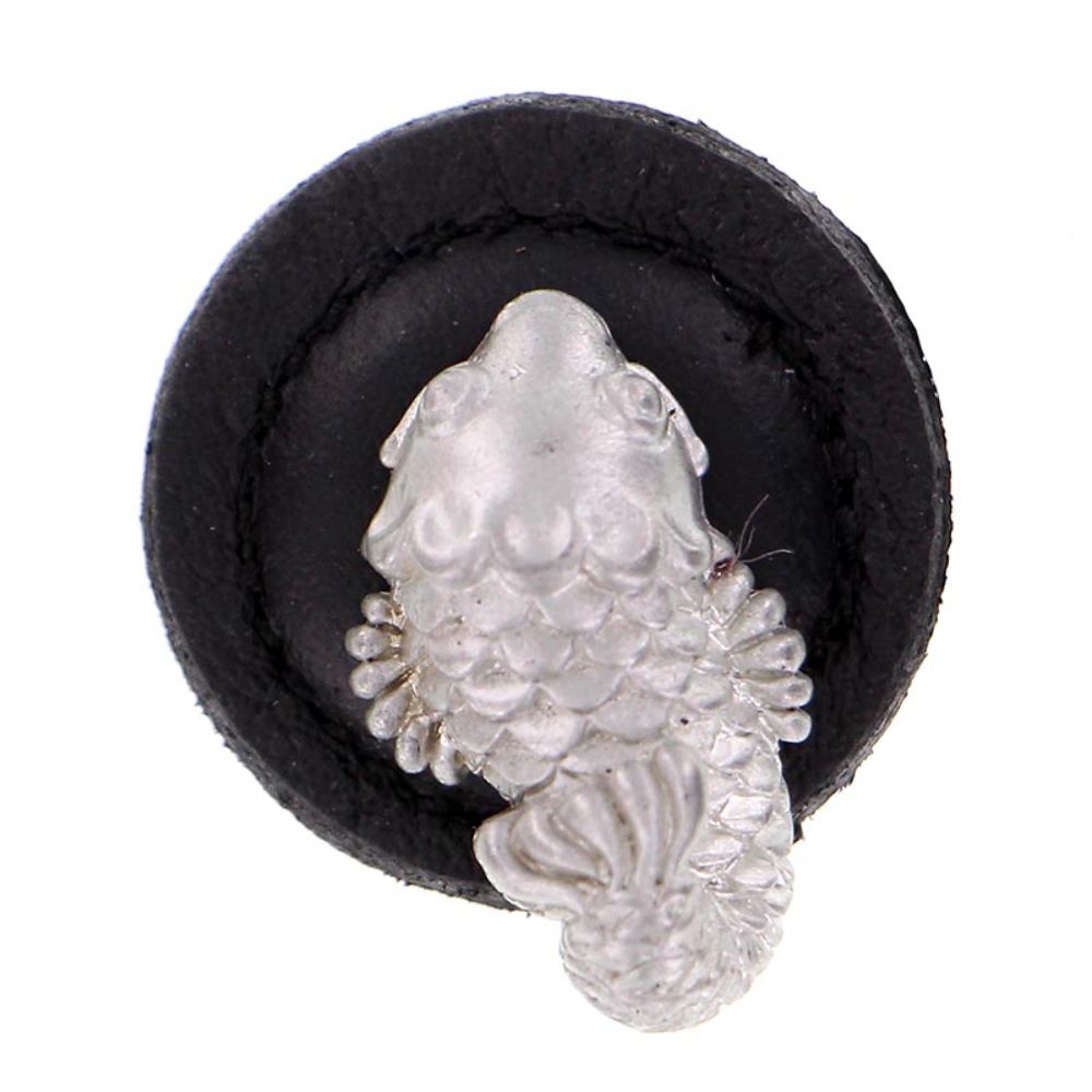 Vicenza K1274-SN-BL Carlotta Knob Large Round Daisy in Satin Nickel with Black Leather