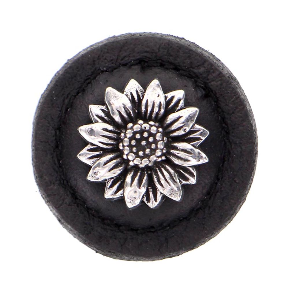 Vicenza K1274-VP-BL Carlotta Knob Large Round Daisy in Vintage Pewter with Black Leather