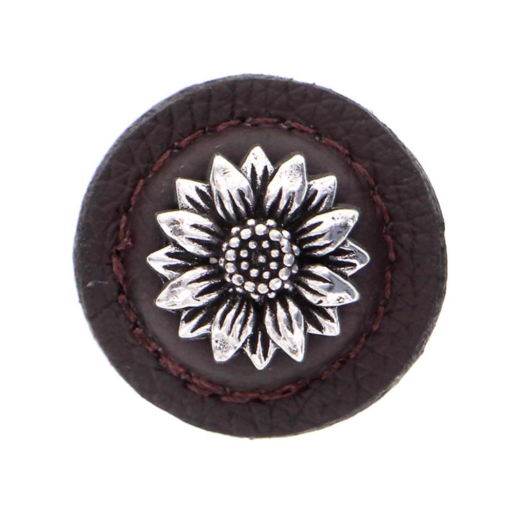Vicenza K1274-VP-BR Carlotta Knob Large Round Daisy in Vintage Pewter with Brown Leather