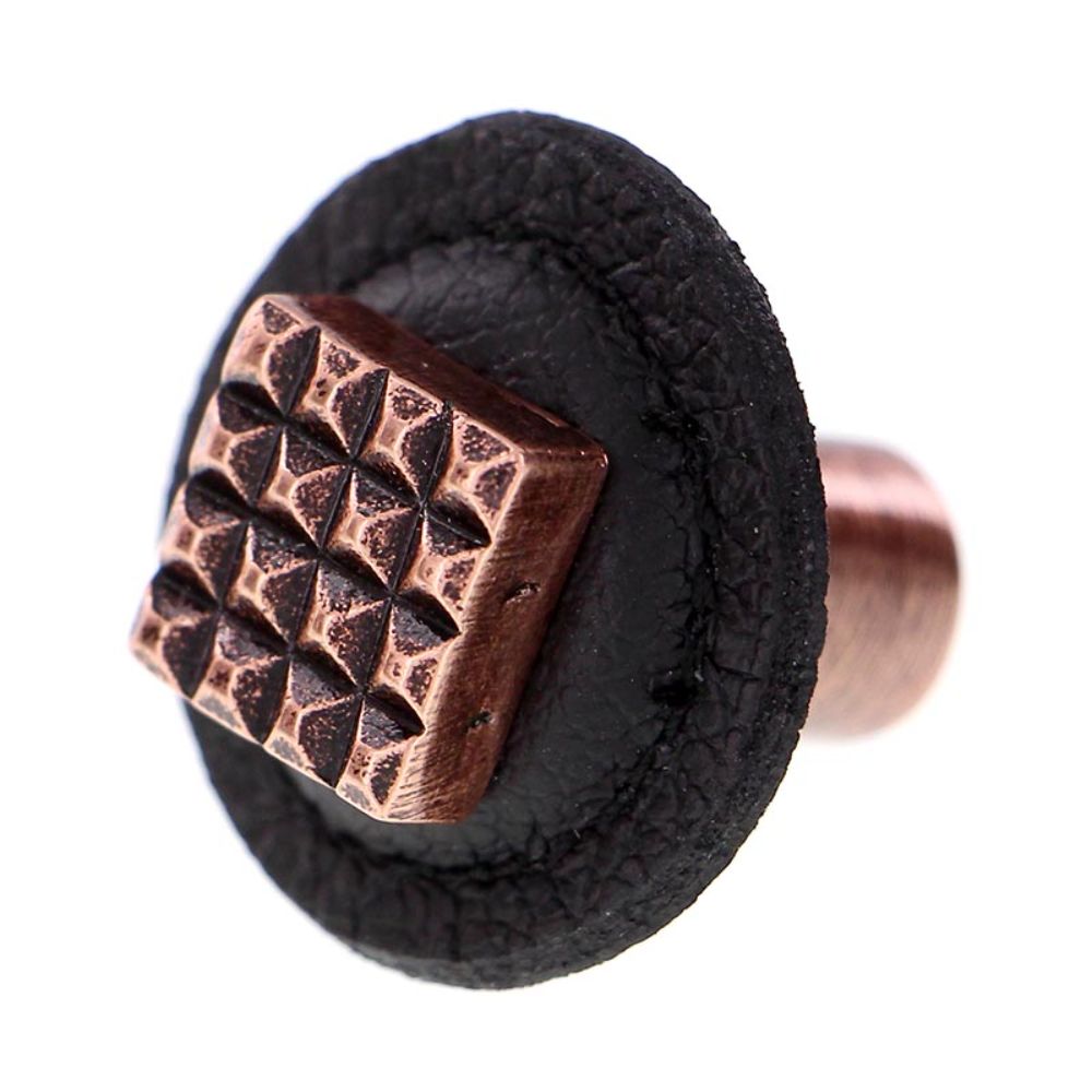 Vicenza K1275-AC-BL Tiziano Knob Large Round Square in Antique Copper with Black Leather