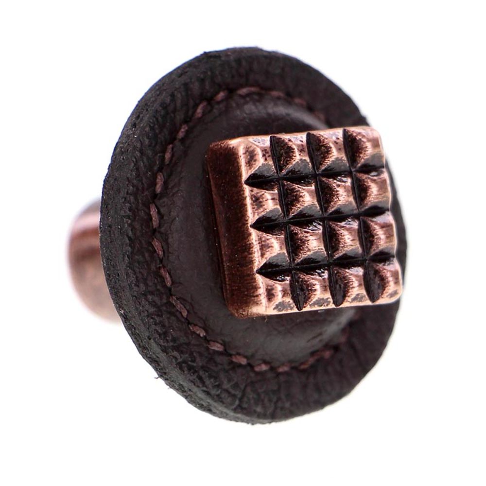 Vicenza K1275-AC-BR Tiziano Knob Large Round Square in Antique Copper with Brown Leather