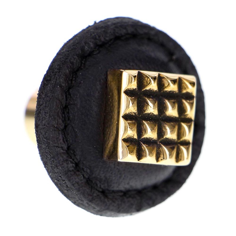 Vicenza K1275-AG-BL Tiziano Knob Large Round Square in Antique Gold with Black Leather
