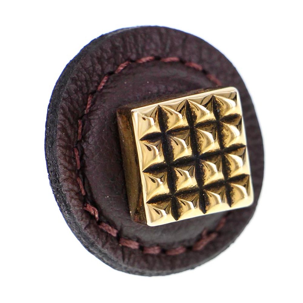 Vicenza K1275-AG-BR Tiziano Knob Large Round Square in Antique Gold with Brown Leather
