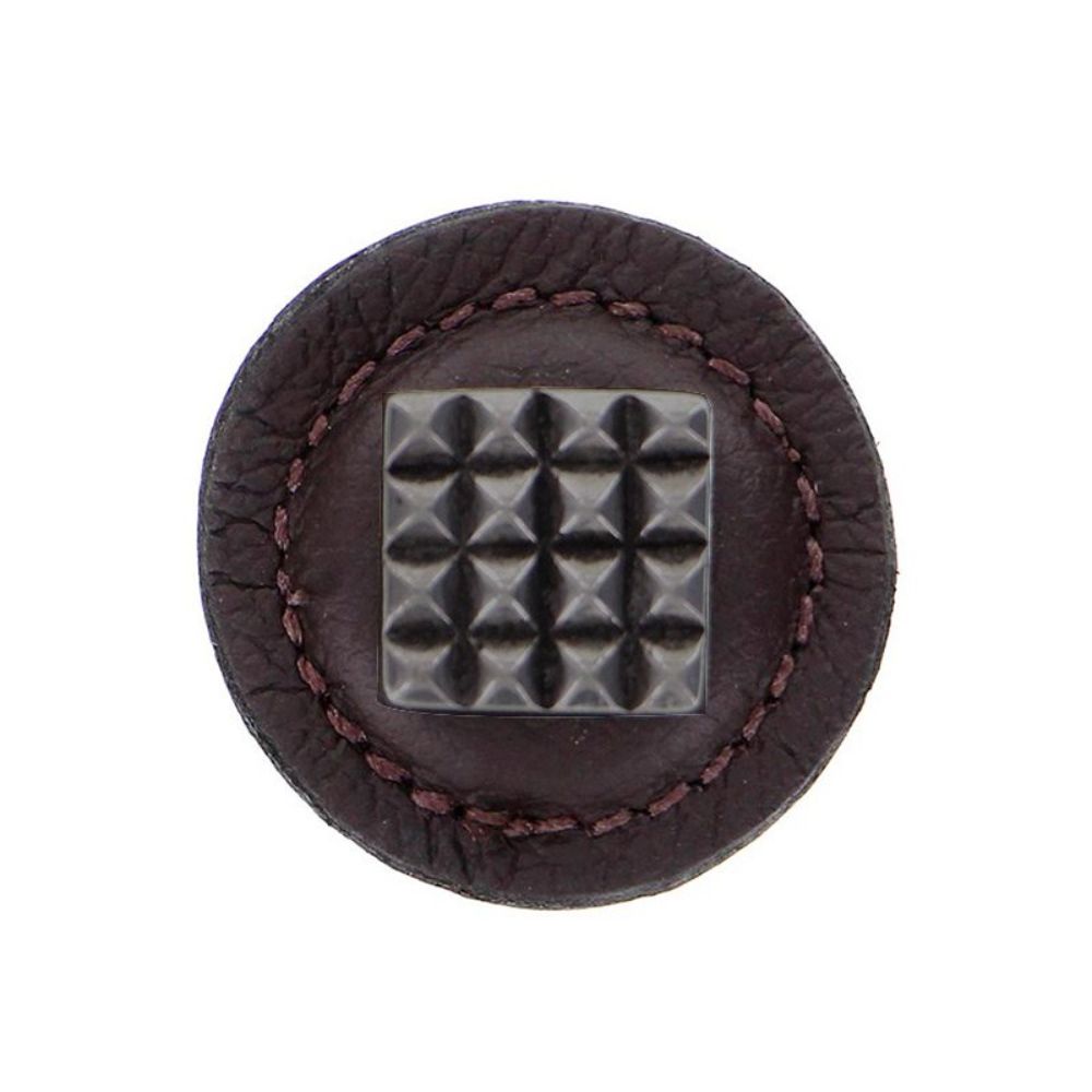 Vicenza K1275-GM-BR Tiziano Knob Large Round Square in Gunmetal with Brown Leather