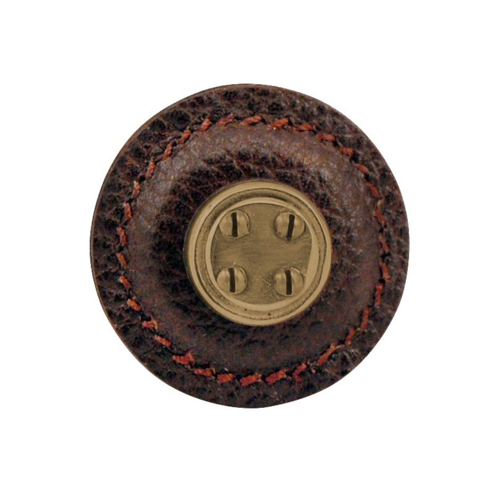 Vicenza K1276-AB-BR Archimedes Knob Large Round Nail Head in Antique Brass with Brown Leather