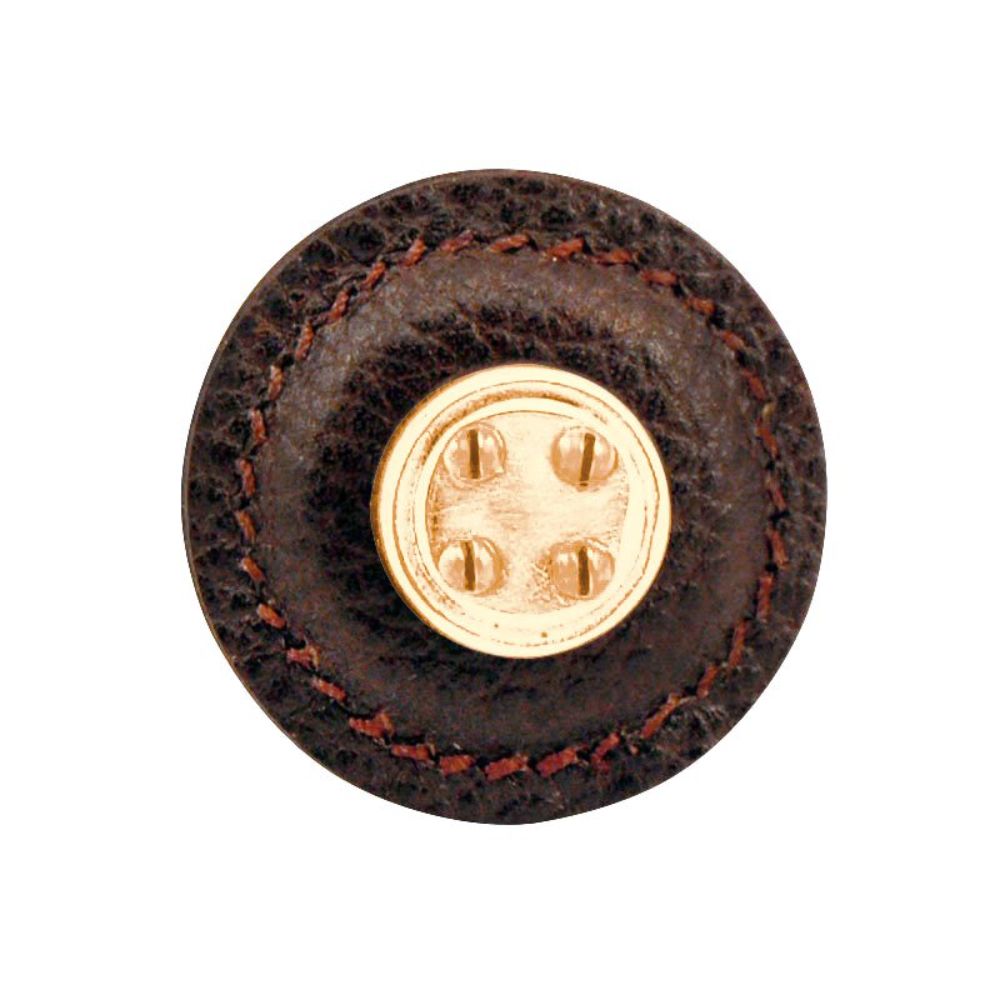 Vicenza K1276-PG-BR Archimedes Knob Large Round Nail Head in Polished Gold with Brown Leather