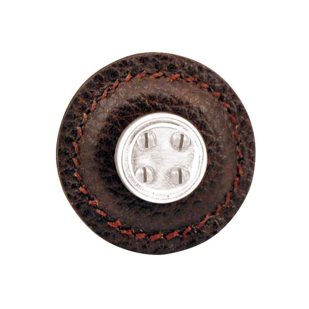 Vicenza K1276-PN-BR Archimedes Knob Large Round Nail Head in Polished Nickel with Brown Leather