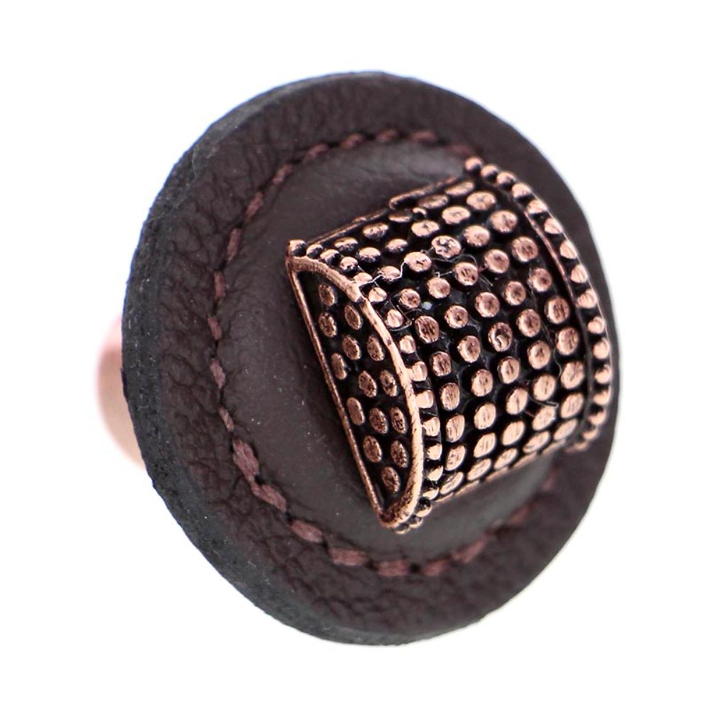 Vicenza K1277-AC-BR Tiziano Knob Large Round Half-Cylindrical in Antique Copper with Brown Leather