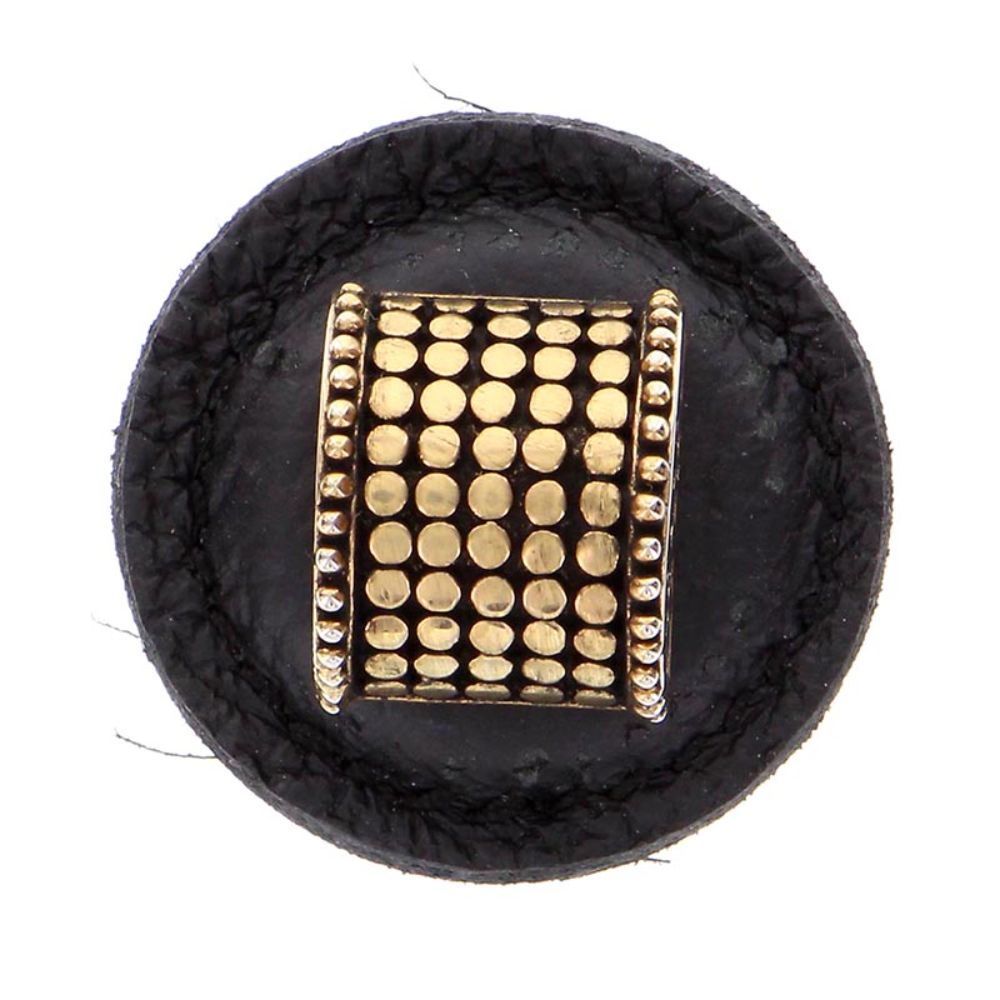 Vicenza K1277-AG-BL Tiziano Knob Large Round Half-Cylindrical in Antique Gold with Black Leather