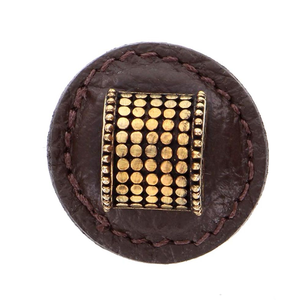 Vicenza K1277-AG-BR Tiziano Knob Large Round Half-Cylindrical in Antique Gold with Brown Leather