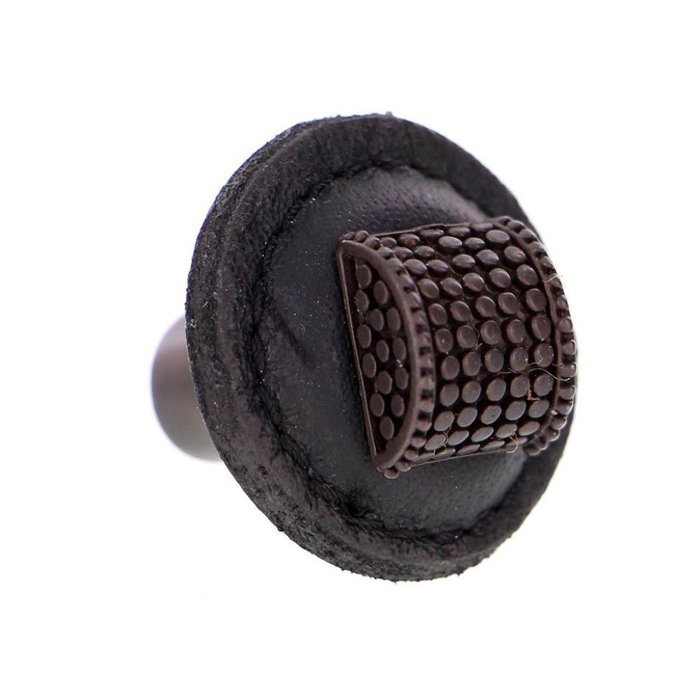 Vicenza K1277-OB-BL Tiziano Knob Large Round Half-Cylindrical in Oil-Rubbed Bronze with Black Leather
