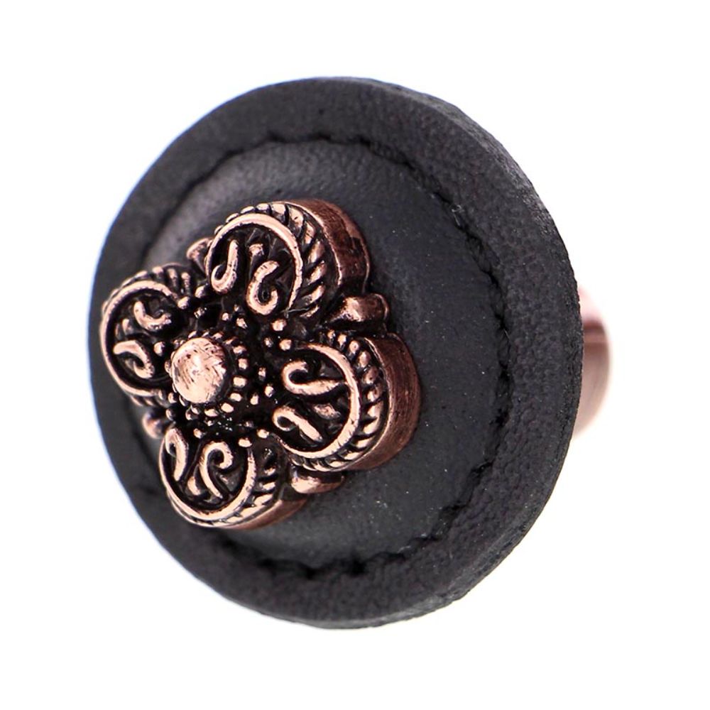 Vicenza K1278-AC-BL Napoli Knob Large Round in Antique Copper with Black Leather