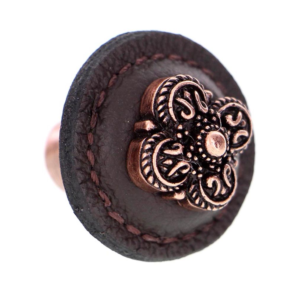 Vicenza K1278-AC-BR Napoli Knob Large Round in Antique Copper with Brown Leather