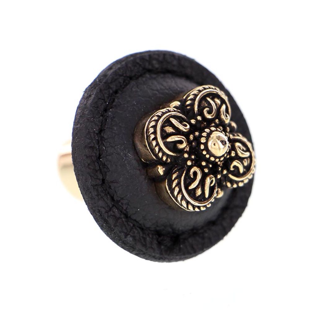 Vicenza K1278-AG-BL Napoli Knob Large Round in Antique Gold with Black Leather