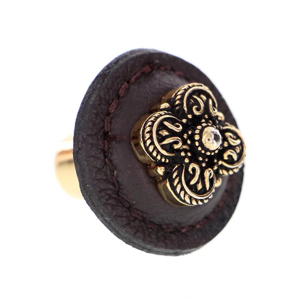 Vicenza K1278-AG-BR Napoli Knob Large Round in Antique Gold with Brown Leather