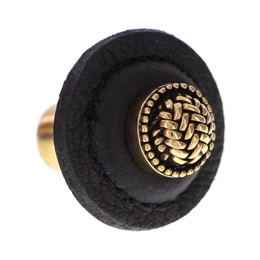 Vicenza K1279-AG-BL Cestino Knob Large Round in Antique Gold with Black Leather