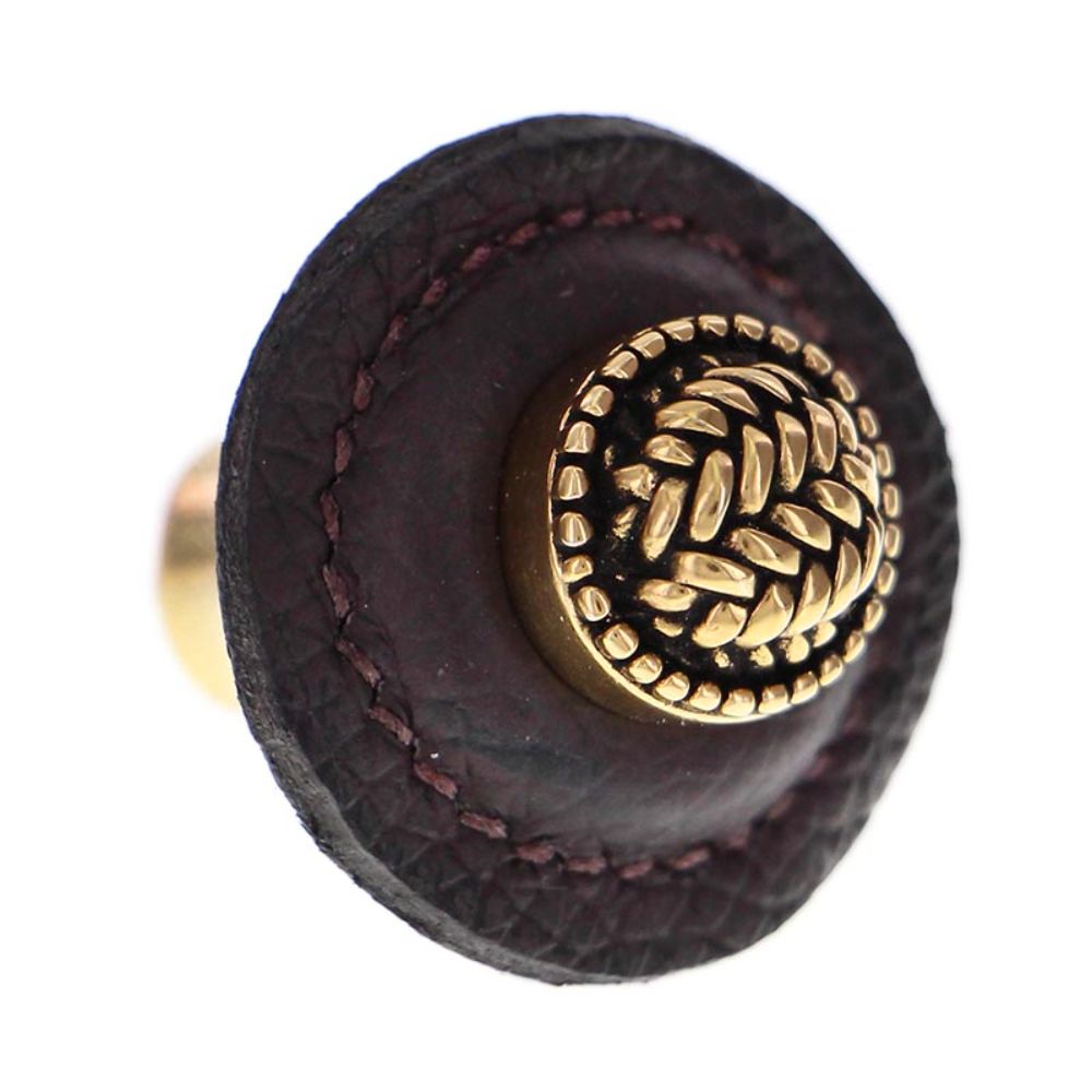 Vicenza K1279-AG-BR Cestino Knob Large Round in Antique Gold with Brown Leather